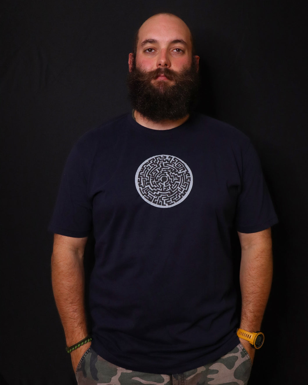 T-shirt Slim fit  Dark Blue XXL   Round labyrinth...